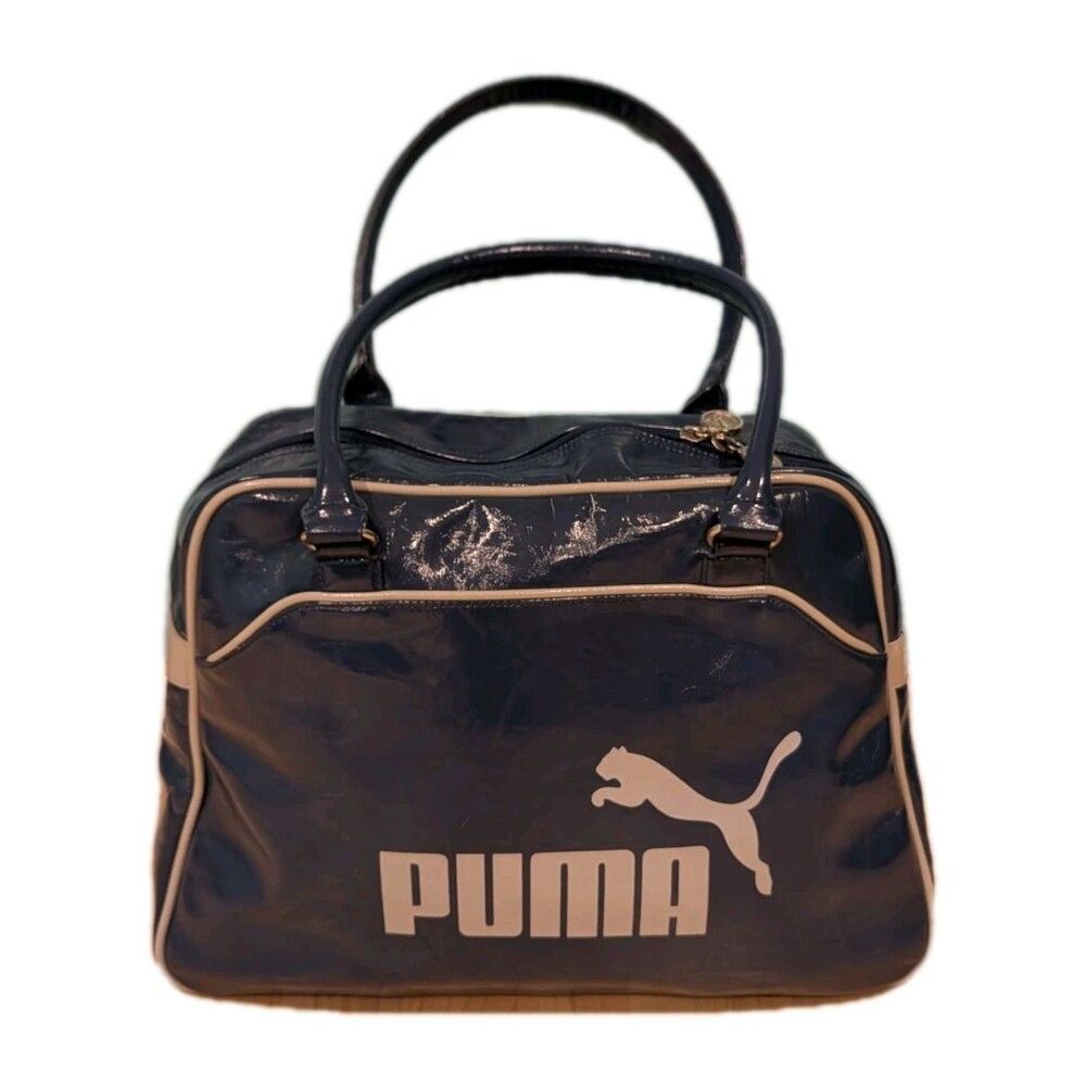 Vintage Puma Navy Blue Patent Bowling Bag Y2K Streetwear Blokette Indie